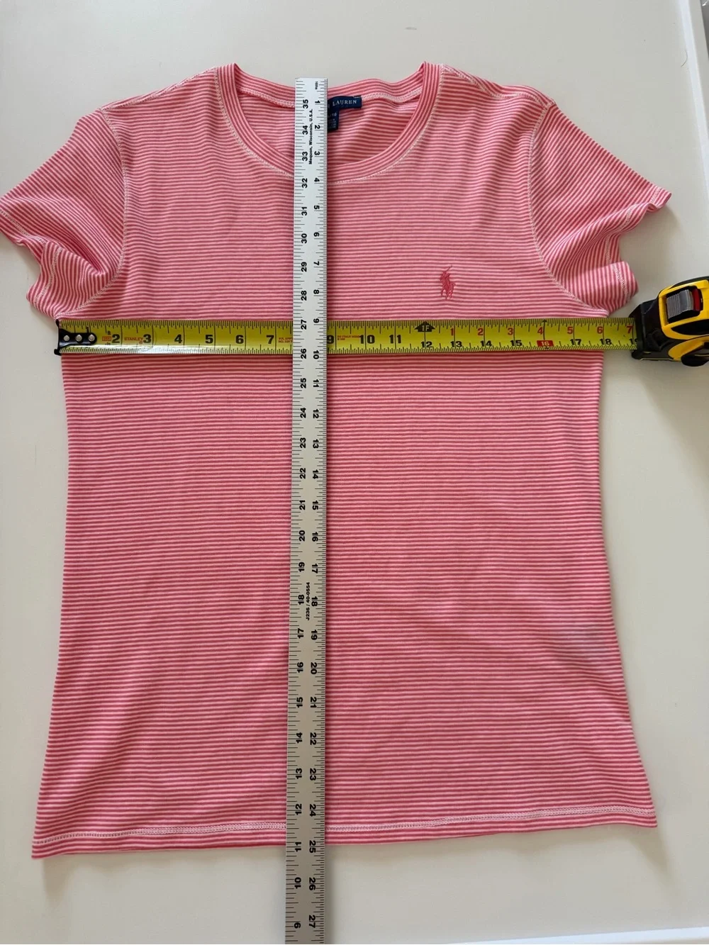 Ralph Lauren Youth XL Women’s XS Baby Pink Striped Crewneck Tee Pink Pony Logo
